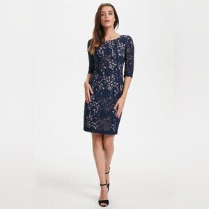 InWear midnight navy blue lace overlay PATRICE pencil DRESS size 6